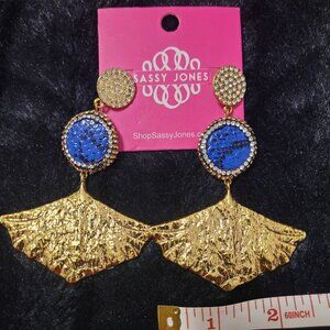 Blue and gold flame dangle earrings